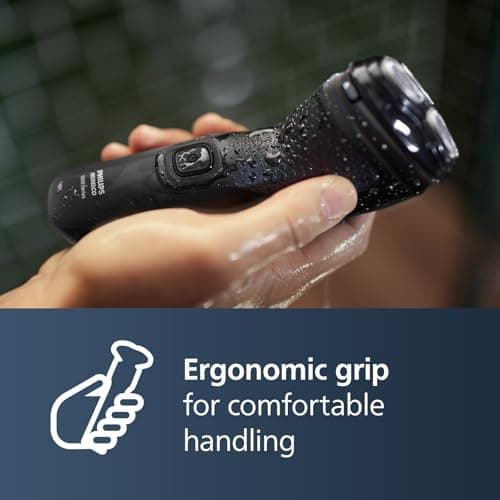 Philips Norelco Shaver 1100 Series, Dry Electric Shaver, 27 Self-Sharpening ComfortCut Blades, 4D Floating Heads, P-Cap, Deep Black, Model S1016/90 7