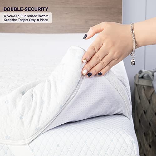 Ferlizer 3 Inch Twin XL Mattress Topper Protector Cover, Oeko-Tex Certified, Bamboo Zippered Cover for Mattress Topper, Adjustable Straps & Anti-Slip Silicone Bottom, Removable & Washable - Cover Only 5