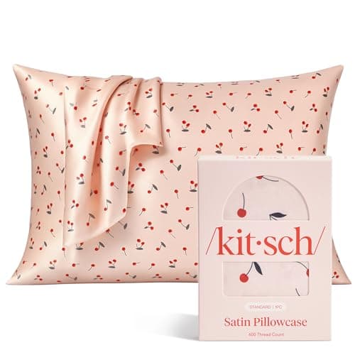 Kitsch Satin Pillowcase with Zipper for Hair & Skin - Softer Than Silk Pillow Cases, Smooth Cooling Satin Pillow Case, Wrinkle-Free, Machine Washable, Pillow Cases Standard Size 19x26 - Cherry Print
