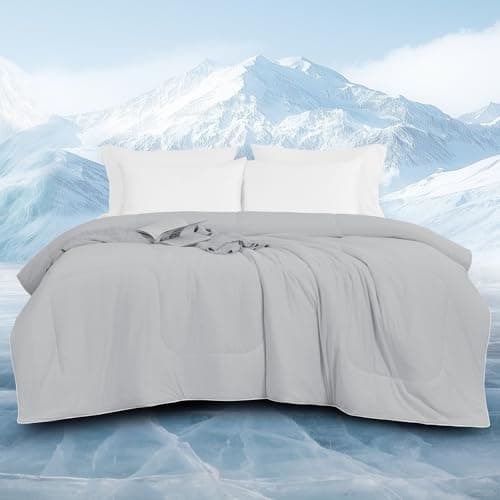 downluxe Cooling Comforter King Size, Cooling Blankets for Hot Sleepers, Cold Blanket, Summer Comforter with Q-Max>0.4 Arc-Chill Cooling Fiber, Light Grey