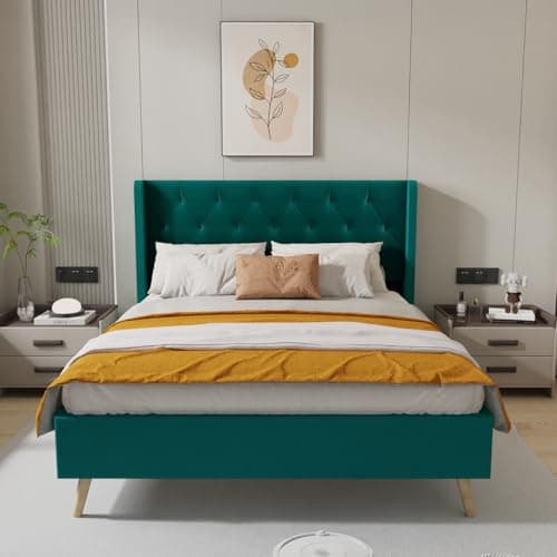 Chenoa Tufted Upholstered Platform Bed Frame with Linen Height Headboard, Wood slats, No Box Spring Needed Easy Assembly 5