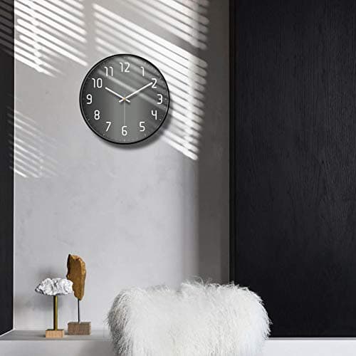 Modern Wall Clock Silent Non Ticking Cool Clocks for Wall Black&Grey Large Office Analog Small Battery Operated Wall Clock for Bedroom Kitchen Living Room Decorative Cool Unique Reloj De Pared 12inch 8
