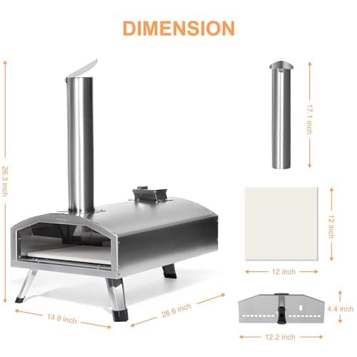 PolarcoForgeco Portable Pizza Oven Outdoor - 12 Inch Wood Fired Pizza Oven for Outside, Stainless Steel Pellet Pizza Stove for Charcoal Grill on Backyard Camping - Silver Gray 6