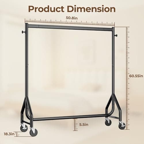 HYSEYY Clothes Clothing Rack, Rolling Heavy Duty Clothes Rack Load 420 LBS With Wheels, Metal Clothes Rack for Hanging Clothes, Portable Standing Clothes Garment Rack, Black,48 inches 6