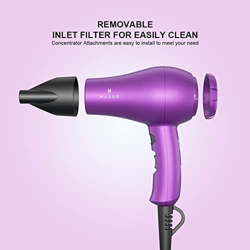 Wazor Compact 1000W Blow Dryer for Kids & Pour Painting Mini Travel Hair Dryer for RV, Ionic Lightweight Dryer with Concentrator, Cool Shot Button, Purple 6