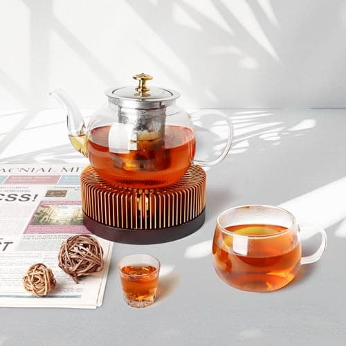 Teapot Warmer, JUKFITA Durable Tea Warmer for Heating Tea, Coffee, Milk & Food, Made Aluminum & Wood, Compatible with Most Standard Teapots 6