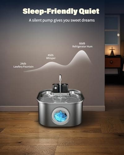 Lawfery Wireless Cat Water Fountain Stainless Steel 3.2L/108oz, Battery Operated Pet Fountain with 3 Modes, Cordless Pet Water Dispenser for Cats and Dogs 5