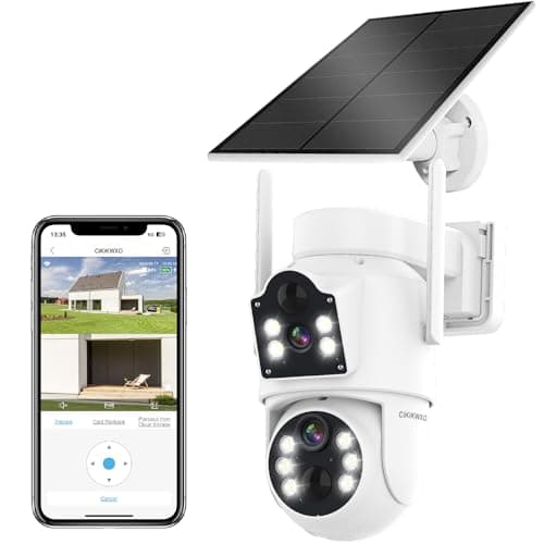 CiKiKWXO Solar Security Cameras Wireless Outdoor - 2MP+2MP Dual Lens Linkage,100% Wire-Free WiFi,Battery Powered,360° Pan Tilt,Color Night Vision,PIR,2-Way Audio,IP66 Waterproof,SD & Cloud Storage