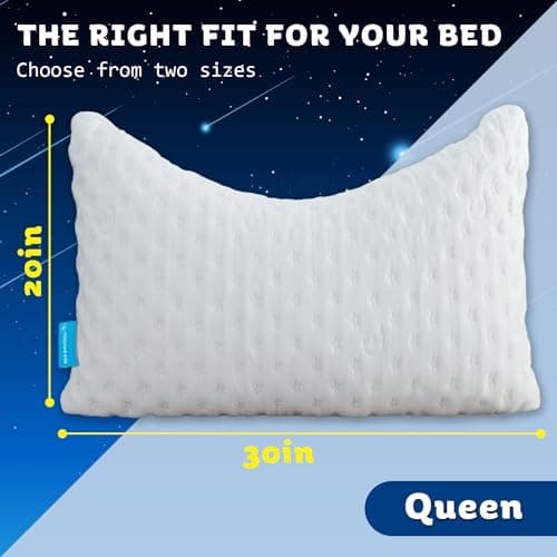 KUCEY Cooling Side Sleeper Pillow for Neck and Shoulder Pain, Luxury Shredded Memory Foam Curved Bed Pillows for Sleeping Set of 1- Adjustable Queen Size- Washable Cover Crescent White 8