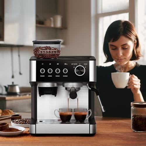 Joy Pebble 15 Bar Espresso Machine with Grinder & Milk Frother, All-in-One Coffee Maker for Home Baristas, 30-Position Grinder, 2.9L Removable Tank,for Cappuccino Latte 8