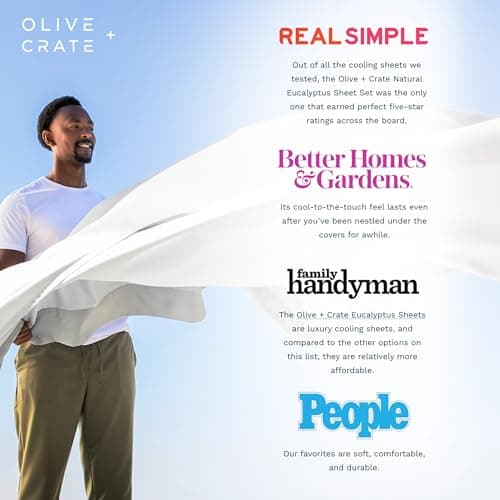 Olive + Crate Tencel Eucalyptus Pillowcases - 100% Tencel Lyocell Cooling Pillow Cases for Hot Sleepers - Hypoallergenic, Moisture-Wicking, Silk Alternative, Vegan, Standard Size Set of 2 [Eucalyptus] 9