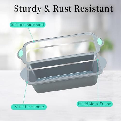 To encounter 9 Inch Silicone Bread and Loaf Pan, 2 Pack Food Grade Nonstick Silicone Molds for Baking Banana Bread, Meat Loaf, Pound Cake, with Metal Reinforced Frame More Strength 4