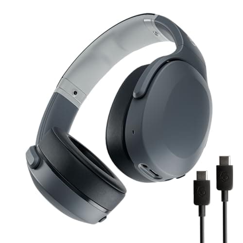 Skullcandy Crusher Evo Wireless Bluetooth Headphones with Extra USB-C Charging Cable, Multi-Sensory Bass, Noise Isolating Over-Ear Fit, 40 Hours Battery, Microphone for iPhone Android - Chill Grey
