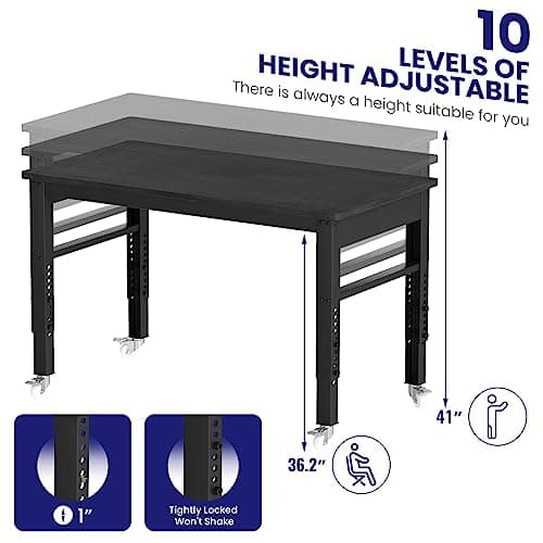 DKLGG 2000Lbs Workbench Adjustable Height,Welding Bench, 47.2" Heavy-Duty Work Bench Table Mobile Workbench with Lockable Casters, Multifunction Work Station for Garage, Workshop, Home,Easy Assembly 7