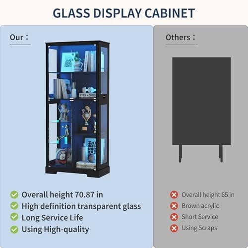 HNEBC 71'' Display Cabinet with 5-Tier and 3 Color Lights for Books Toys Liquor,Curio Cabinet with Human Body Bookcases for Bedroom, Living Room,Black 7
