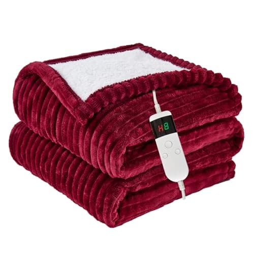 Qieryun Heated Blanket Electric Throw, Soft Flannel Heating Blanket with 8 Hours Auto Off 10 Fast Heating Levels Machine Washable Sherpa Heated Blanket with Overheating Protection