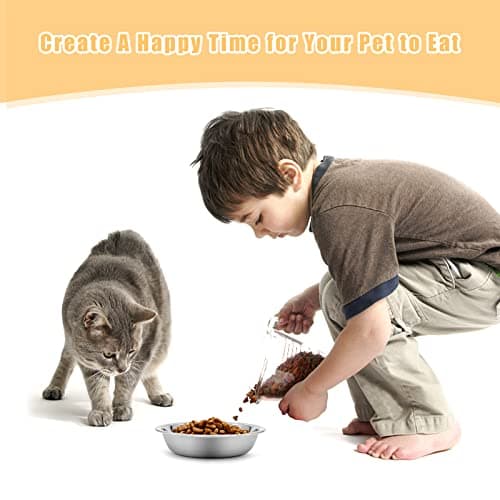 MicoSim Stainless Steel Cat Bowl-Shallow Wide Flat Cats Food Bowls,Metal Kitten Dishes Whisker Friendly Fatigue Relief,Replacement Basic Kitty Plates for Elevated Stand,Dishwasher Safe（Set of 5） 8