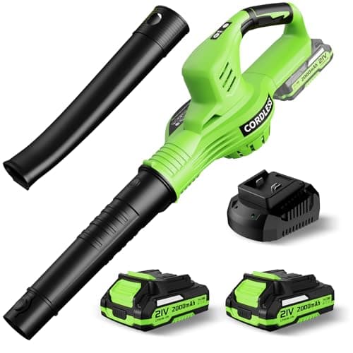 Leaf Blower 21V Electric Cordless Leaf Blower with 2 Batteries and Charger, Bright Green