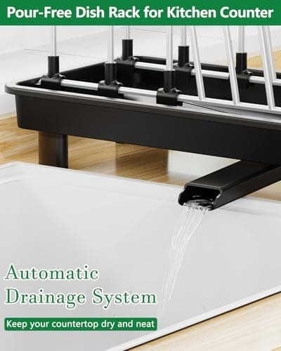 CosyPic Small Dish Drying Rack, Compact Dish Rack for Kitchen Counter, Space Saving Plate Rack, Dish Strainer with Cutlery Holder, Black 5