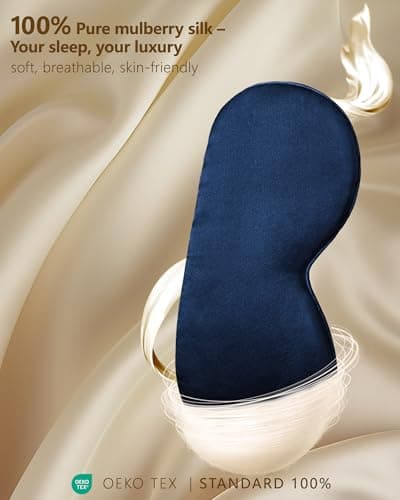 BLSSNZ Silk Eye Mask for Sleeping - Soft Breathable Organic Natural Mulberry Silk Fabric Blackout Sleep Mask with Adjustable Straps No Pressure Eye Mask for Travel Essentials Gifts (Navy Blue) 2