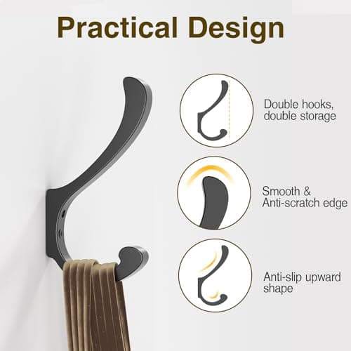 Coat Hooks for Hanging Heavy Duty - Extra Large (5.4 inch) Wall Mount Hooks for Backpacks, Purses, Clothes, Towels, Bags - Black Metal Screw-in Hooks for Mudroom, Closet, Door, Bathroom - 4 Pack 5