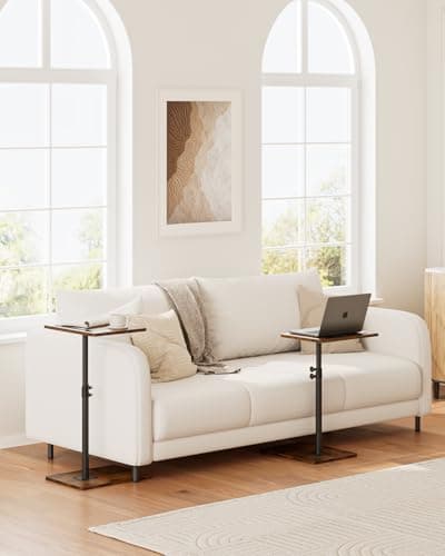 Masupu Sofa Arm Tray Table - 360° Swivel Height Adjustable End Table, Small Snack Side Table for Couch, C Shaped Table for Bed, Chair or TV Tray Table(Rustic Brown) 8