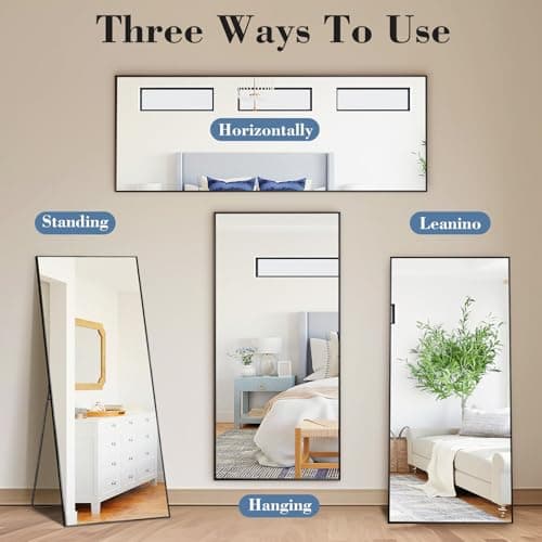 Aidoly Mirror Full Length, Upgraded Body Wall Mirrors with Shatter-Proof Glass, Floor Standing, Hanging or Leaning, Tall Mirror with Stand Aluminum Alloy Frame for Bedroom 5