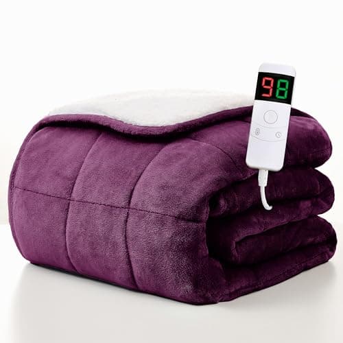 Homemate Heated Weighted Blanket for Adults - 62"x84" 20lbs Electric Throw Fast Heating Heavy Blanket 1/2/4/6/8 Hour Auto Off 10 Heat Levels Over-Heat Protection Soft Flannel Sherpa