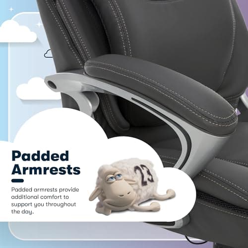 Serta Bryce Executive Office Chair - Ergonomic Computer Desk Chair with Patented AIR Lumbar Technology - Adjustable Height - Memory Foam Body Pillows - 360° Swivel Rolling Base - Bonded Leather - Gray 6