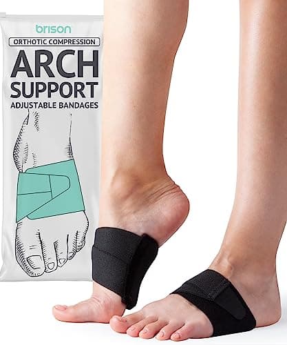 BRISON Arch Support Brace Orthotics Bands - Adjustable Feet Compression Straps with Supportive Plate Removable Flat Foot Pain Care Arch Support Splint Men Women - Black, Medium 8