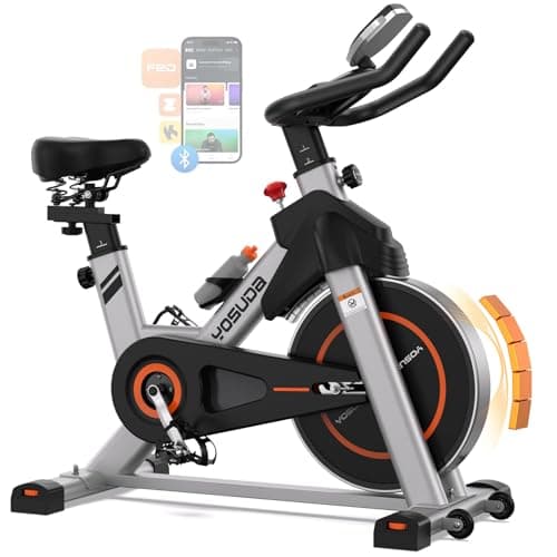 YOSUDA Exercise Bike, Brake Pad Stationary Bike for Home with Exclusive App, Magnetic Indoor Cycling Bike with 350 lb Weight Capacity, Low Noise, Tablet Holder and Fitness Courses for Weight Loss - Powerful Magnetic-Grey