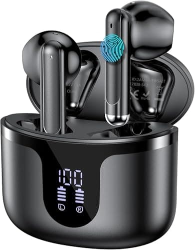 BHNYBWUL Wireless Earbuds Bluetooth Headphones 5.3 Stereo 50 Hour Playback Ear Buds with LED Display and with 4 ENC Noise Cancelling Mic Wireless Earphones, for Phone, Tablet, Laptop, Sports, Black