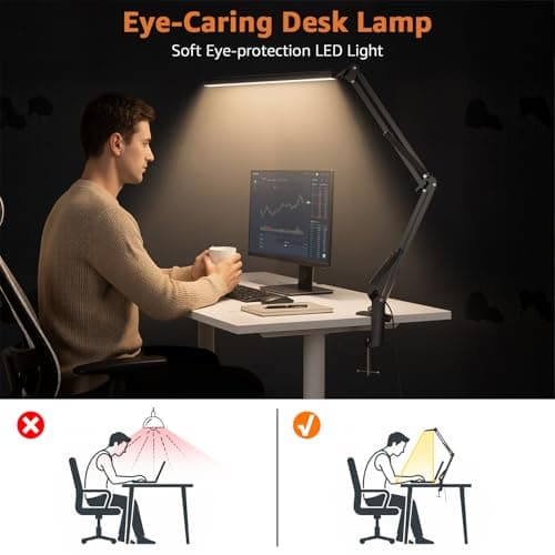 Upgrade Swing Arm LED Desk Lamp with Clamp, 80 LED Beads, 5 Color Modes & 11 Brightness Levels, 360° Adjustable Arm, Eye-Caring Light CRI95, Timer & Memory Function, for Office, Study, Crafting 6