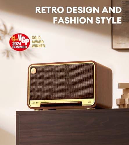 Edifier D32 Tabletop Wireless Speaker, Hi-Res Audio, LDAC, ALAC, 60W (RMS), 2.1 Acoustic Architecture, 11h Playtime, APP Control, Bluetooth 5.3, AirPlay2, USB-C and AUX Inputs, Brown 9