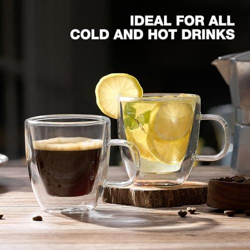 Mfacoy Glass Double Wall Insulated Espresso Cups (Set of 2), 5.4 oz Shots Cup with Handle, Insulated Glasses Mugs, Small Coffee Cups, Shot Glass 6
