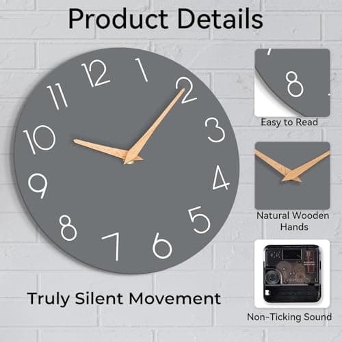cicininc Wall Clock, Gray Silent Non-Ticking, Decorative Battery Operated Wall Clocks for Bedroom, Kitchen, Home, Office, School, Hotel (8 Inch) 8
