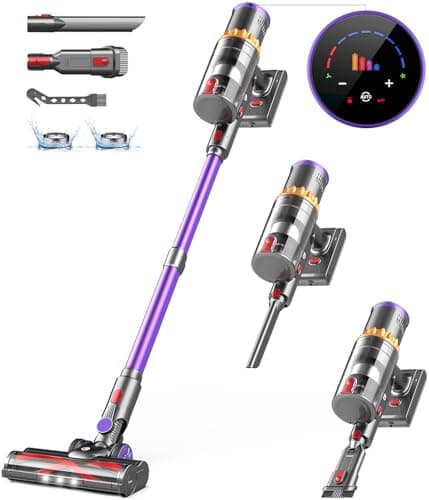 CHEBIO Cordless Vacuum Cleaner, 550W/45Kpa Stick Vacuum with Smart Display, MAX 65Mins Runtime Vacuum Cleaners for Home, Auto Mode & Anti-Tangle Lightweight Vacuum for Pet Hair/Carpet/Floor