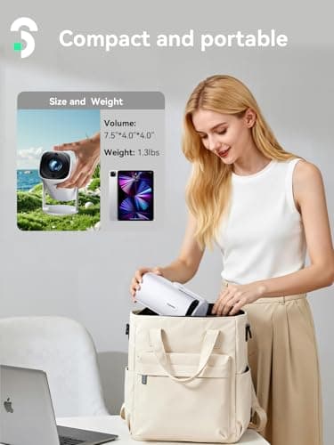 SOOMFON Mini Projector 1080P Support - Portable Small Video Movie Projector Bluetooth 5.1 Auto Keystone Electric Focus for Bedroom/Wall/Home/Outdoor/iPhone/Android/TV Stick 7