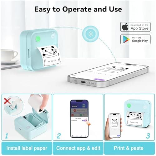 lopevi Label Maker Machine - Portable Bluetooth Mini Label Printer - Smartphone Handheld Thermal Sticker Small Labeler Multiple Templates Font Icon Inkless Custom Label for Home Kids School Items 7