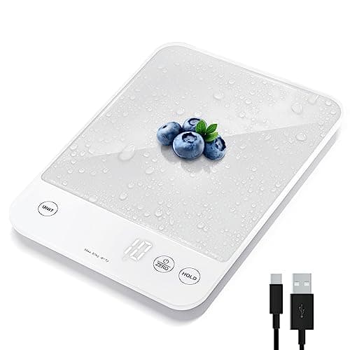Etekcity Food Kitchen Scale, 22lb Digital Weight Scale Grams and Ounces Rechargeable Waterproof Tool for Weight Loss, Cooking, Baking, Meat, Bread, Large 0.05oz/1g Accuracy