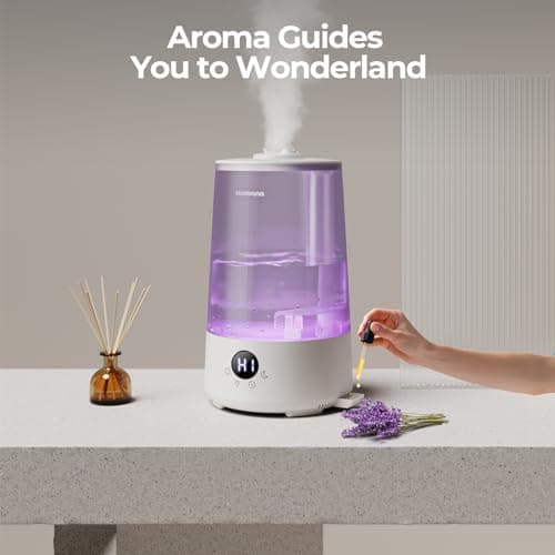 Homvana Humidifiers for Bedroom Home, 3.6 L Cool Mist Top-Fill 34H Super Long Time, Quiet 23dB, Baby Humidifier, Oil Diffuser for Large Room, House, Plant, Nursery, Office, BPA FREE, Ultrasonic (Grey) 7