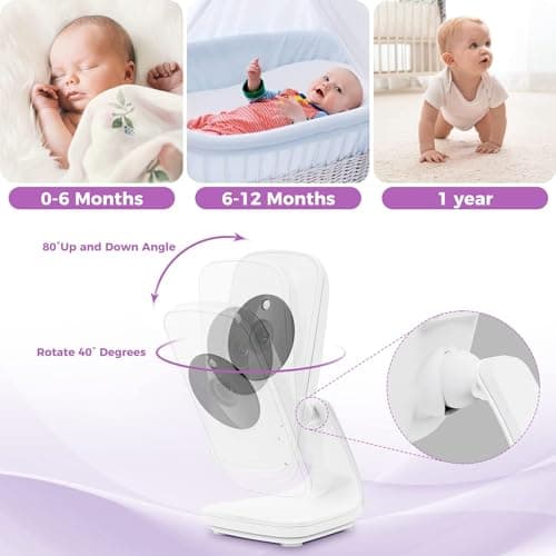 VTimes 5" LCD Screen Video Baby Monitor with Camera and Audio No WiFi, Two Way Audio, Night Vision,1000ft Range, 2X Zoom Temperature Display, Alarm, Lullaby for Baby Elderly Pet 8