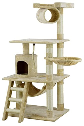 Go Pet Club Classic Cat Tree, Faux Fur Finish, Sisal Rope Scratcher, 62"H, Beige