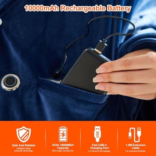 Heated Throws,Heated Blanket,Wearable Electric Throws with 10000mAH Battery, 18W High-Power Electric Heated Throw Blanket,Washable Heated Blanket Throw,60x 34 Inch,3 Heating Levels & Timing 7