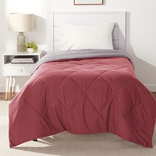 Amazon Basics Reversible Lightweight Microfiber All Season Comforter Blanket, Twin/Twin XL, Burgundy/Grey