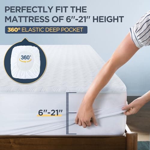 Waterproof King Mattress Protector Made from Silver-Infused Bamboo Rayon for Better Health, Odor-Free Hypoallergenic King Mattress Cover, 3D Air Quiet Bed Cover Fits 6"-21" 5
