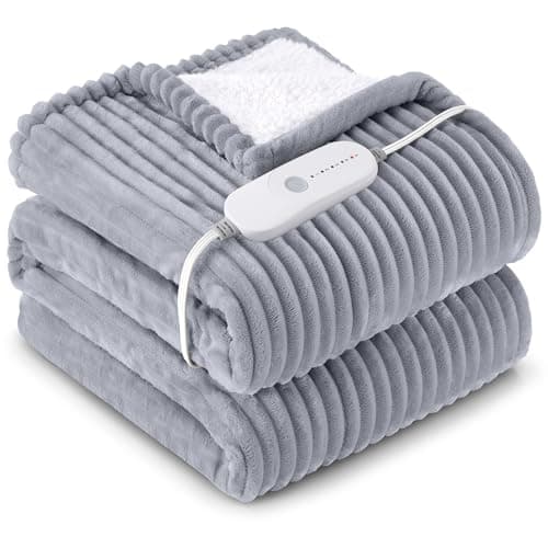 HYLEORY Heated Blanket Electric Throw, Soft Flannel Sherpa Heater 5 Heat Settings and 3 Hours Auto Shut-Off Heating Blanket ETL Certification Over-Heat Protection Machine Washable,Grey