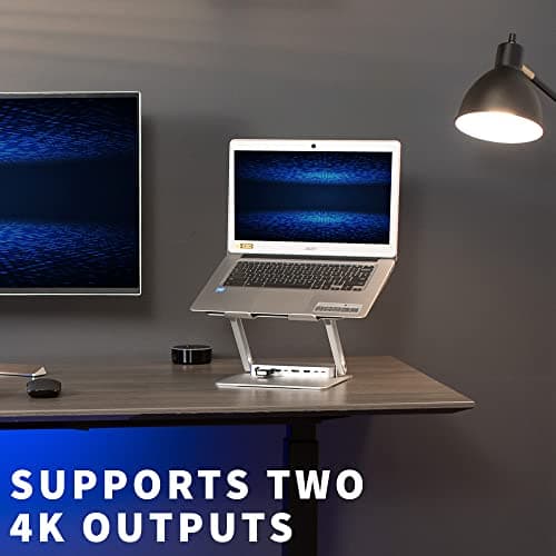 VIVO Universal 11 x 9 inch Height Adjustable Ergonomic Laptop Riser Docking Station with USB-C, USB-A, HDMI 4K60, DP 4K60, PD, RJ45, Tabletop Desk Stand Power Hub, Silver, STAND-V000LD 6