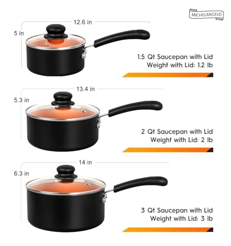 MICHELANGELO Ceramic Saucepan Set 1.5QT & 2QT & 3QT Nonstick Sauce Pans, PFAS-FREE Saucepan with Lid, Copper Saucepans Set of 3, Multipurpose Small Sauce Pot, Non Stick Sauce Pots, Dishwasher Safe 7