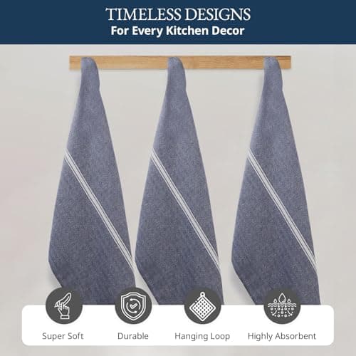 Lane Linen Kitchen Towel Set, 6 Pack 100% Cotton Hand Towels for Kitchen, Dish Towels for Drying Dishes, Lint Free, 14"x25", Good for Cleaning Windows, Ceramic Surface, Glass Stovetops - Blue Chambray 7